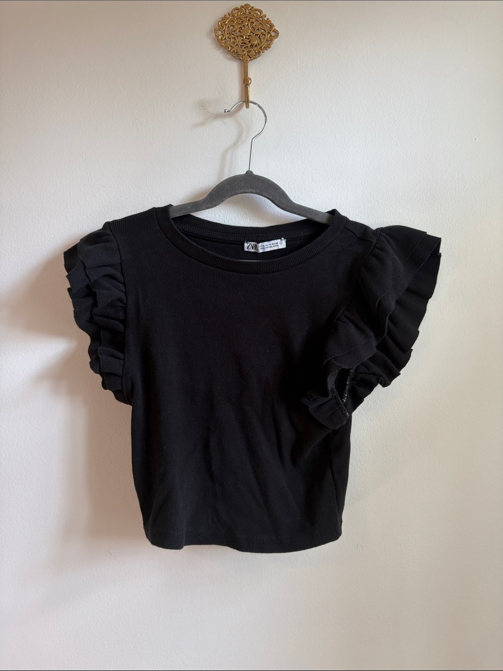 Zara Kids Black Ruffle Sleeve Tee
